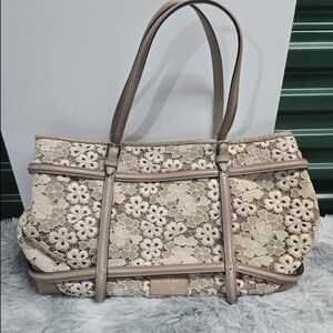 Valentino Garavani Women's Leather Tote Bag Brown Flower Lace